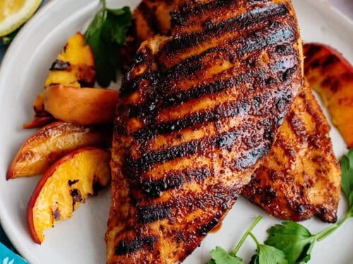 A plate of sweet tea brined chicken with garnish