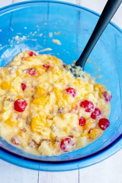 fruits and nuts stirred in the pudding mix