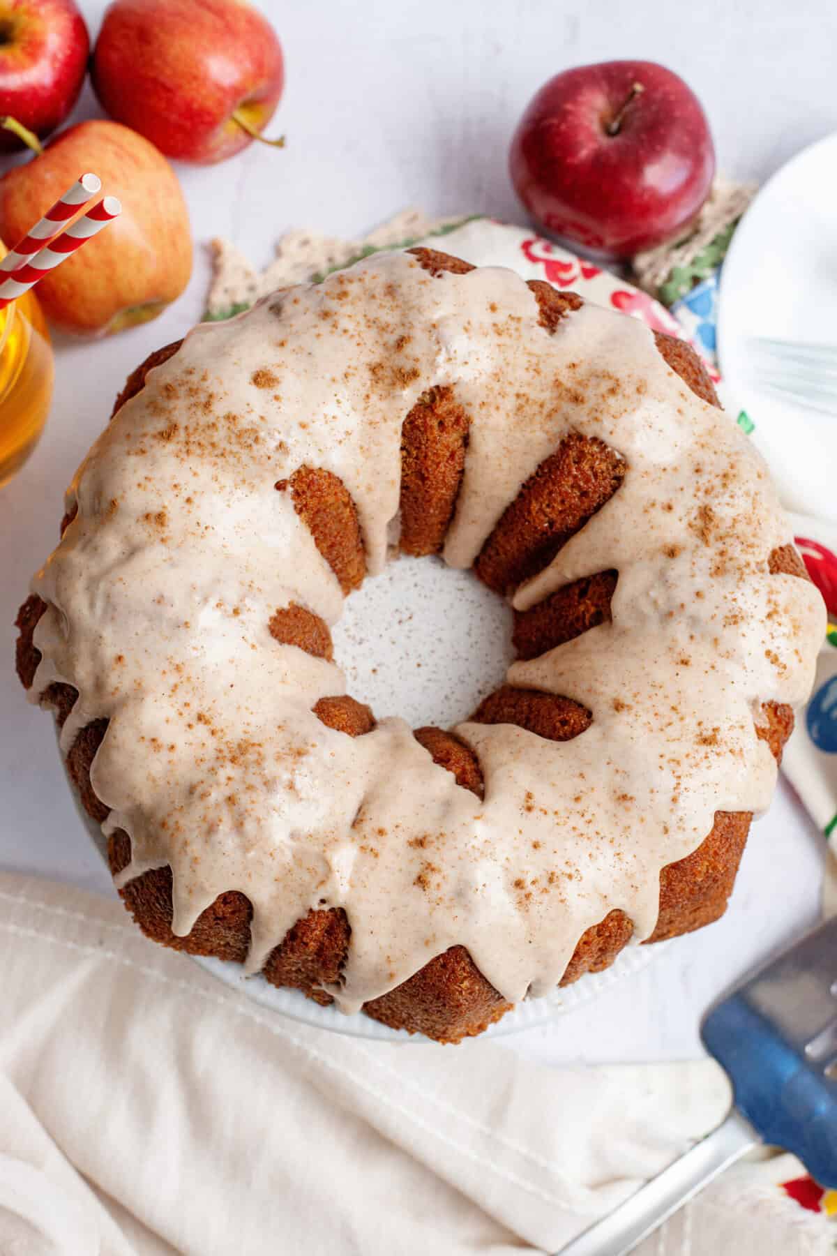 Apple cider bundt cake ready to serve.