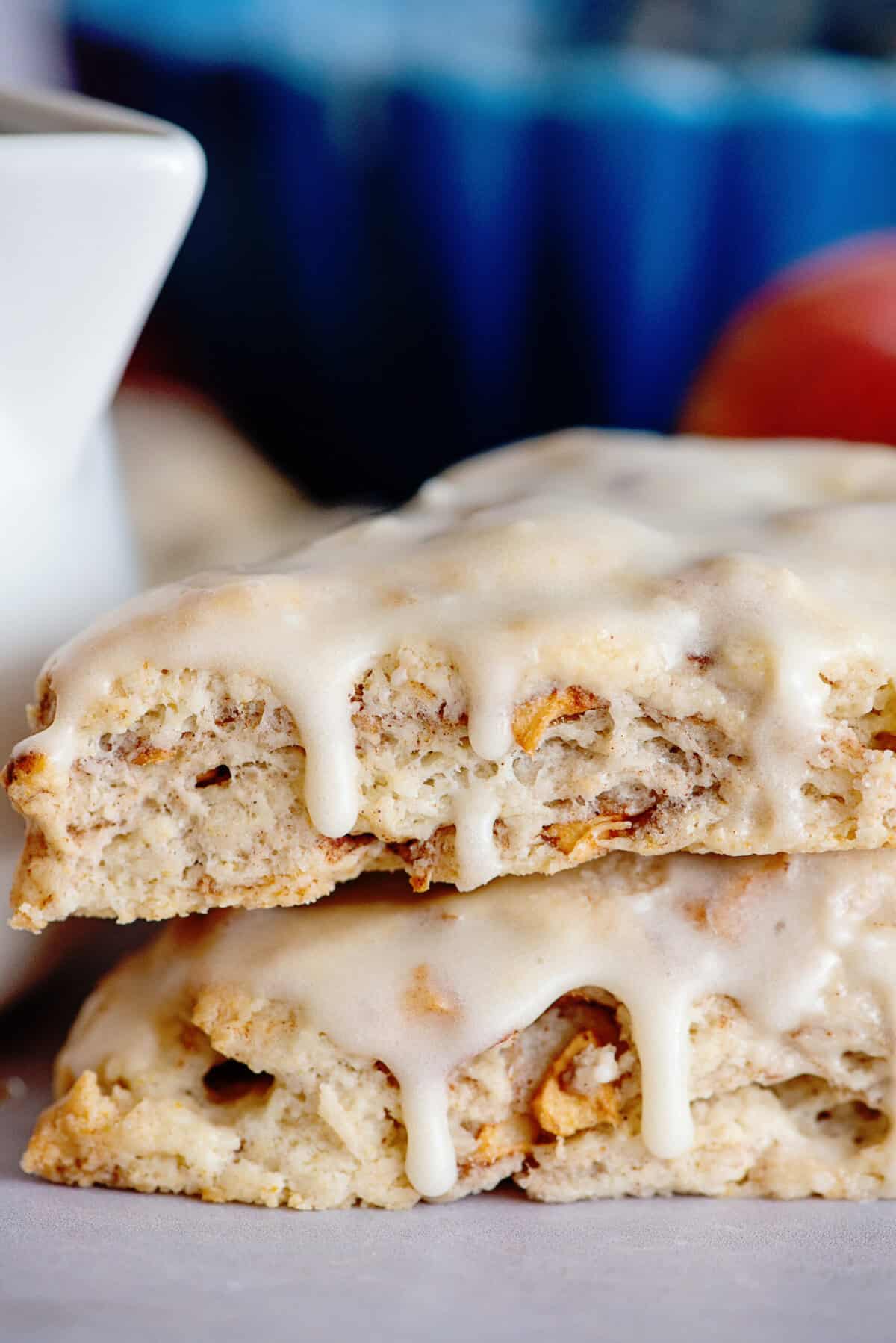 Close-up of apple maple bakery scones.