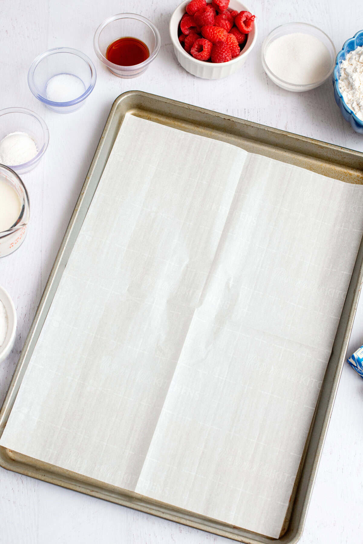 Parchment lined sheet pan.