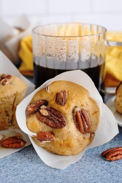 Butter pecan muffin with a cup of coffee