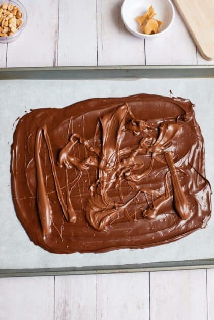 Milk chocolate drizzled over semi-sweet chocolate